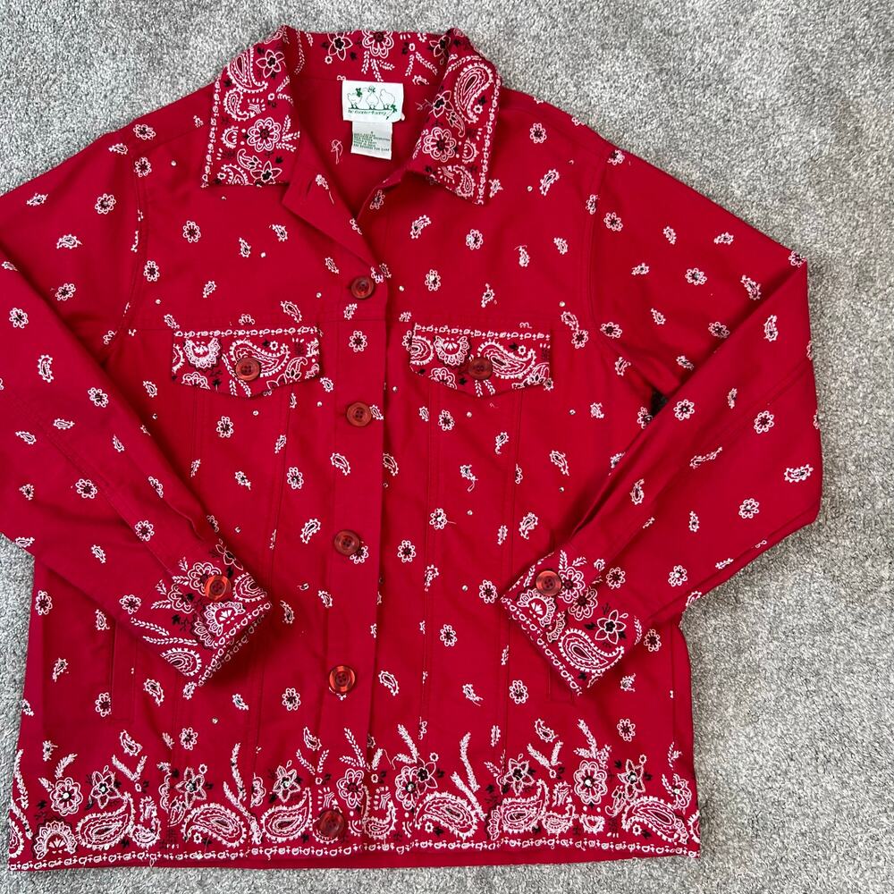The Quacker Factory Paisley Western Jacket Red Beaded Bedazzled Bandana (Sz S) - Picture 10 of 16